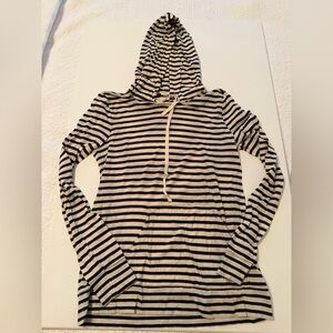 Striped Hooded Pullover Sweatshirt - Gray & Cream